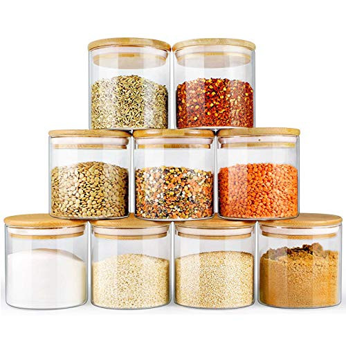 Glass Jars with Bamboo Lids EcoEvo  Glass Airtight Canisters sets  Glass Food Storage Container  Pantry Organization and Storage Jars  Glass Canisters Sets  Glass Food Storage Jars  Glass Jars with Lids 9 Pack