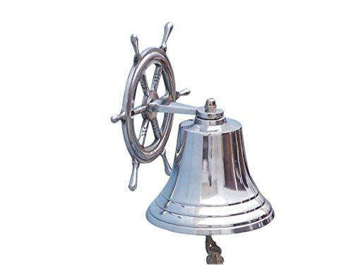 Hampton Nautical Hanging Ship Wheel Bell  8   Chrome