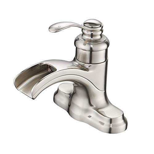Homevacious Waterfall Bathroom Faucet Brushed Nickel Single Handle 4 Inch Centerset Vanity Sink Basin Faucets Bath Lavatory One Hole Lever Mixer Tap Satin Commercial Deck Mount Supply Hose Lead-Free