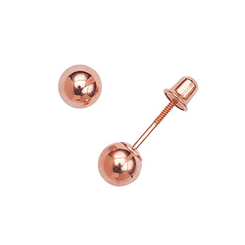 Real 14k Rose Gold 3-8mm Polished Ball Screw back Safety Earrings for women cartilage second hole 3 millimeter