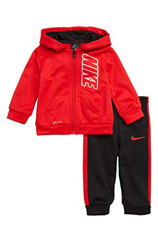 Nike Boy s Therma Full Zip Hoodie   Jogger Pants 2 Piece Set Black66E229-023-Red  24 Months