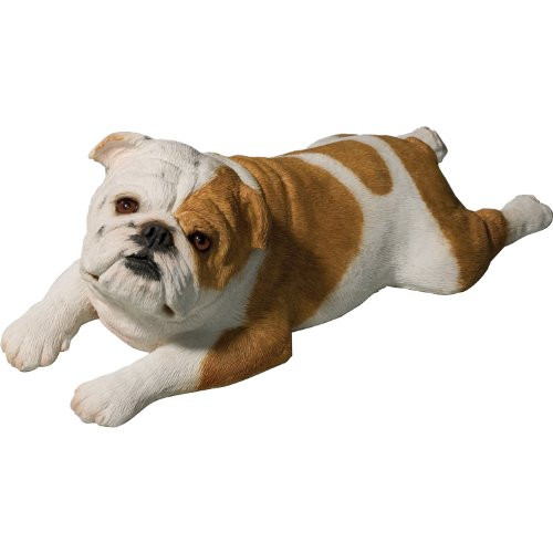 Sandicast Original Size Fawn Bulldog Sculpture, Lying