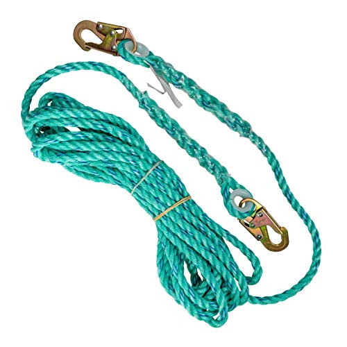 Palmer Safety Fall Protection 50  Vertical Rope Lifeline with Two Locking Snap Hook I 5-8  Diameter Co-Polymer Twisted Rope I Ideal use for Climbing  Roofing  Scaffolding  Search   Rescue Green