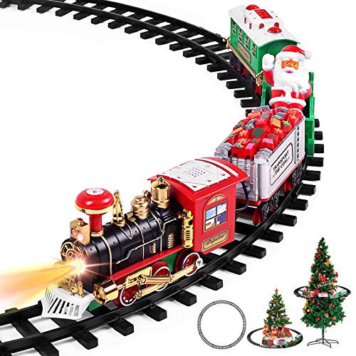 Christmas Train Set - Toy Train Set with Lights and Sounds  Round Railway Tracks for Under-Around The Christmas Tree  Best Gifts for 3 4 5 6 7 8 Year Old Kids Boys Girls
