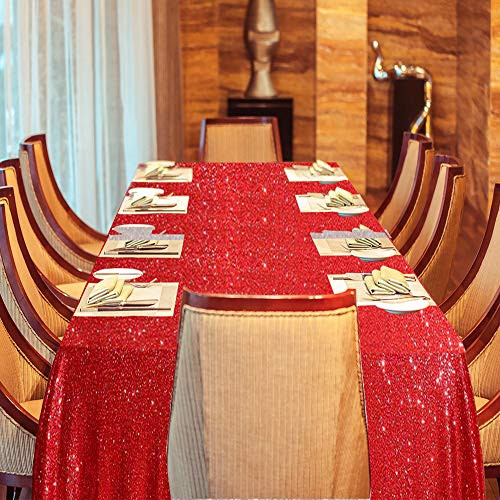 Sequin Tablecloth Red 90x132 Rectangular Sparkly Elegant Drape Sequin Tablecloth for Wedding Party Cake Dessert Events Christmas Decorations