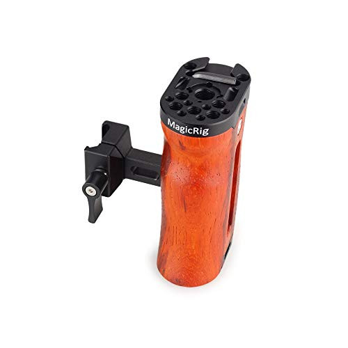 MAGICRIG Adjustable Wooden Handle Grip Universal Side NATO Handle with Cold Shoe Mount and ARRI Mounting Point for BMPCC 4K -6K Camera Cage