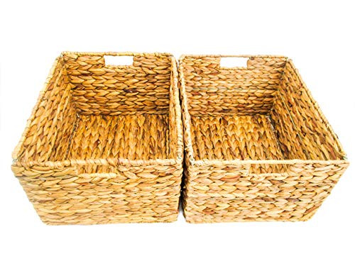 Trademark Innovations Large Foldable Rectangle Woven Wicker Basket Bins for Storage Set of 2