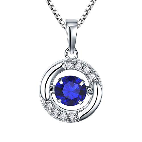 YL Halo Necklace Sterling Silver Dancing Diamond Solitaire Pendant Round Created Sapphire Jewelry for Women YL Halo Necklace Sterling Silver Dancing Diamond Solitaire Pendant Round Created Sapphire Jewelry for Women