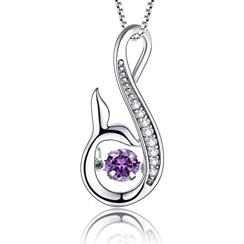 YL Women s Mermaid Tail Necklace Sterling Silver Infinity Pendant Dancing Diamond Created Amethyst Jewelry