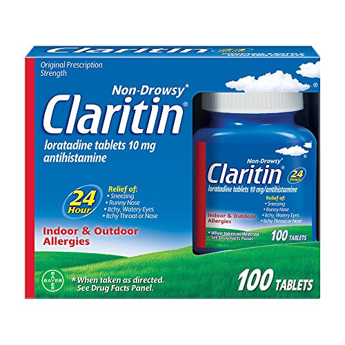 Claritin 24 Hour Allergy Medicine  Non-Drowsy Prescription Strength Allergy Relief  Loratadine Antihistamine Tablets  100 Count