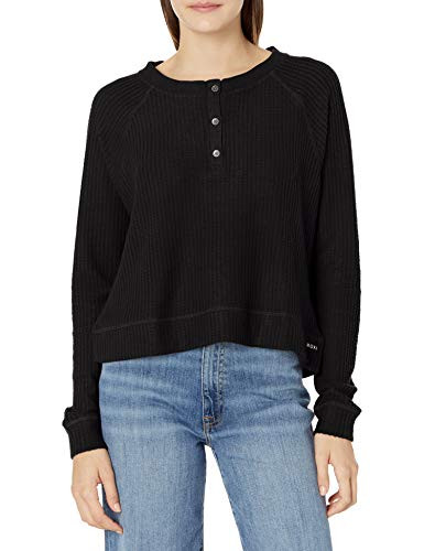 Roxy Junior s Take It Home Waffle Knit Henley  Anthracite  M