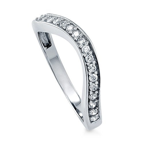 BERRICLE Rhodium Plated Sterling Silver Cubic Zirconia CZ Wedding Curved Half Eternity Band Ring Size 8