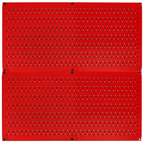 Wall Control Pegboard Rack Horizontal Metal Pegboard Garage Tool Storage Pack - Two 32-Inch Wide x 16-Inch Tall Easy to Install Peg Boards Red