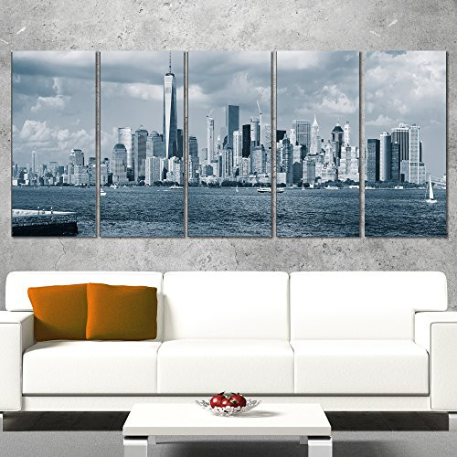 Designart PT11010-401 Lower Manhattan Panorama Black White-Cityscape Artwork Canvas (5 Piece), 60" x 28" Designart PT11010-401 Lower Manhattan Panorama Black White-Cityscape Artwork Canvas (5 Piece), 60" x 28"