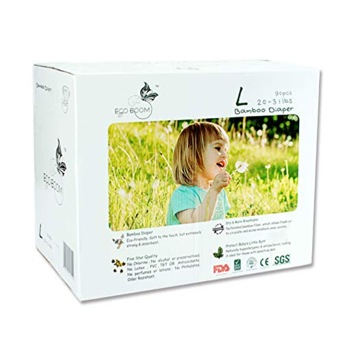 ECO BOOM Baby Bamboo Biodegradable Diapers Infant Nature Disposable Diapers Eco Friendly Nappies for Babies Size L 90 Count-Pack