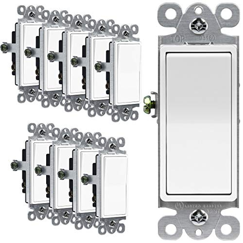 ENERLITES Illuminated 3-Way Decorator Paddle Light Switch  Three Way  Push-in Side Wiring  Copper Wire Only  Grounding Screw  Residential Grade  15A 120-277V  UL-Listed  93160-W-10PCS  White 10 Pack