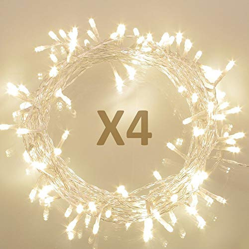 Koopower  4 Pack  36ft 100 LED Battery Operated String Lights with Timer on 11M Outdoor Clear String Lights8 Modes  IP65 Waterproof  Warm White
