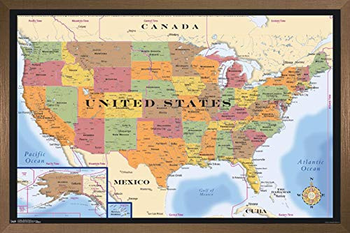 Trends International Map - USA Time Zones Wall Poster  22-375  x 34   Bronze Framed Version