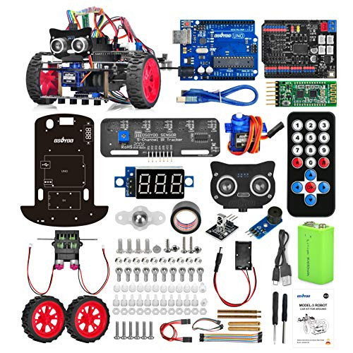 OSOYOO Model-3 V2-0 DIY Robot Car Kit for Arduino  Basic Board for UNO R3  Motor Shield  Line Tracking  Ultrasonic Sensor  Bluetooth  IR Remote Control  Battery and Charger Included