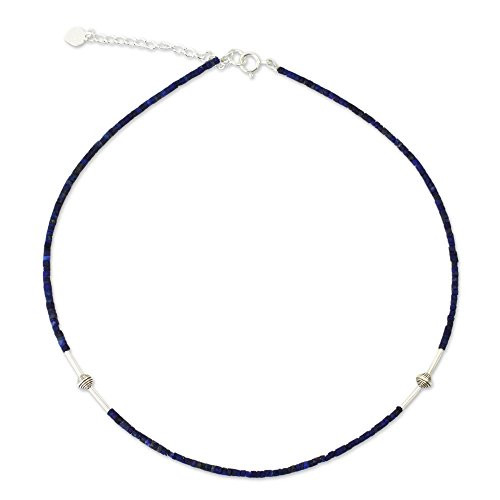 NOVICA Lapis Lazuli -925 Sterling Silver Beaded Necklace  16-25   A Pure Soul