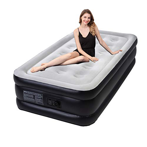 19 Height Black Twin Air Mattress with Built-in Pump  Premium Airbeds with Flocking Top  Blow up 75x39x19 inches Inflatable Mattress for Guest Indoor Twin Size-Twin