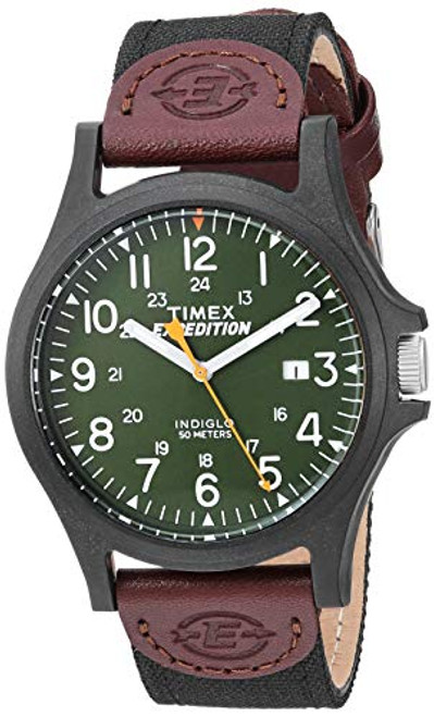 Timex Men s TWF3C8430 Expedition Acadia Black-Brown-Dark Green Leather-Nylon Strap Watch