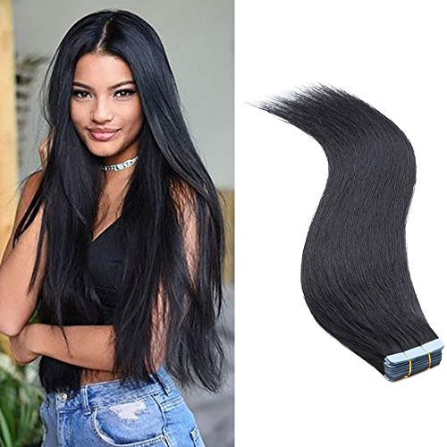 SEGO Tape In Hair Extensions Human Hair Glue In Real Extensions Skin Weft Remy Human Hair Extensions Straight Invisible Seamless Double Side Tape 40 Pieces Jet Black 14inch 80gram SEGO Tape In Hair Extensions Human Hair Glue In Real Extensions Skin Weft Remy Human Hair Extensions Straight Invisible Seamless Double Side Tape 40 Pieces Jet Black 14inch 80gram