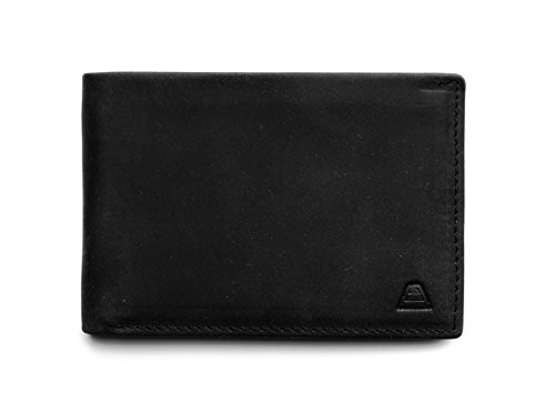 Andar Leather Slim Bifold Wallet With RFID Block Made of Full Grain Leather- The Ambassador Jet Black