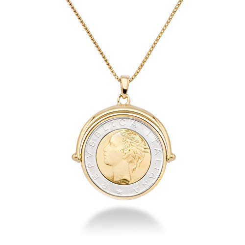 MiaBella 18K Gold Over Sterling Silver Italian Genuine 500-Lira Reversible Flip Coin Pendant Necklace for Women 18  20 Inch Chain 925 Medallion Necklace Made in Italy 20 Inches