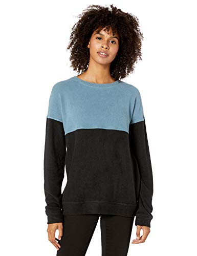 Volcom Women s Lil Crew Colorblock Sweatshirt  Black  Extra Large