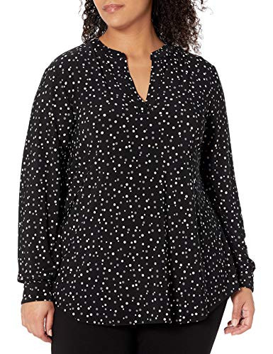 Anne Klein Women s Plus Size Split Neck Tunic  Anne Black-Devonshire Combo  2X