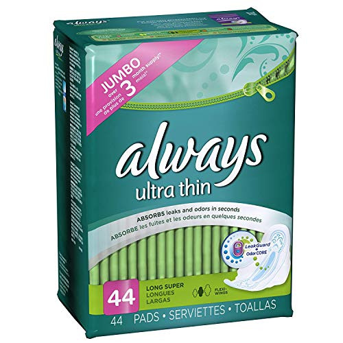 Always Ultra Thin Feminine Pads with Wings  Long-Super  Unscented  88 Count 2 Pack