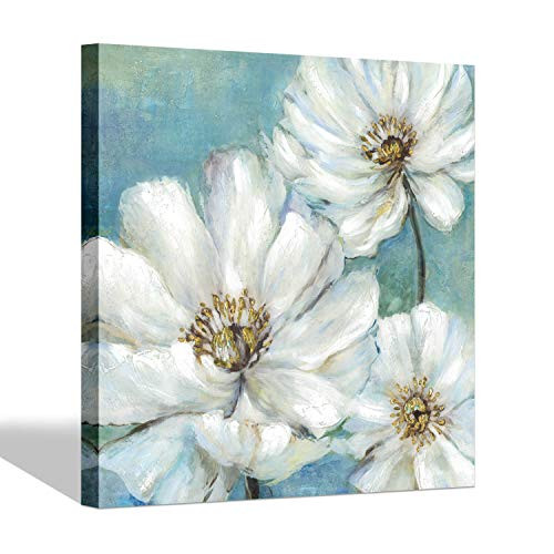 Flowers White Wall Art Canvas Painting  White Lily Floral Picture Canvas Wall Flower Artwork for Bathroom 24 x 24 x 1 Panel