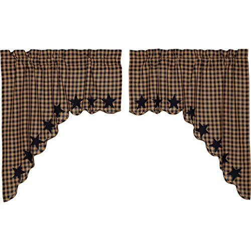 VHC Brands Classic Country Primitive Kitchen Window Curtains - Star Blue Scalloped Swag Pair, Navy VHC Brands Classic Country Primitive Kitchen Window Curtains - Star Blue Scalloped Swag Pair, Navy