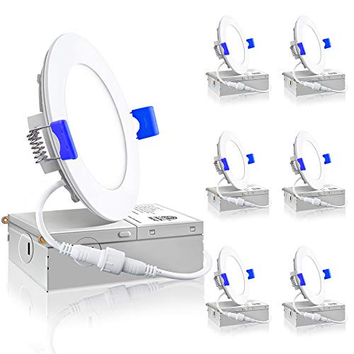Ensenior 6 Pack 4 Inch Ultra-Thin LED Recessed Ceiling Light with Junction Box 4000K Cool White 9W 75W Eqv Dimmable Can-Killer Downlight 750LM High Brightness - ETL and Energy Star Ensenior 6 Pack 4 Inch Ultra-Thin LED Recessed Ceiling Light with Junction Box 4000K Cool White 9W 75W Eqv Dimmable Can-Killer Downlight 750LM High Brightness - ETL and Energy Star