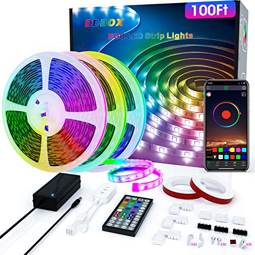 100Ft LED Strip Lights Music Sync Color Changing RGB LED Strip 44-Key Remote Sensitive Built-in Mic App Controlled LED Lights Rope Lights 5050 RGB LED Light Strips for Bedroom Party Home Kitchen 100Ft LED Strip Lights Music Sync Color Changing RGB LED Strip 44-Key Remote Sensitive Built-in Mic App Controlled LED Lights Rope Lights 5050 RGB LED Light Strips for Bedroom Party Home Kitchen