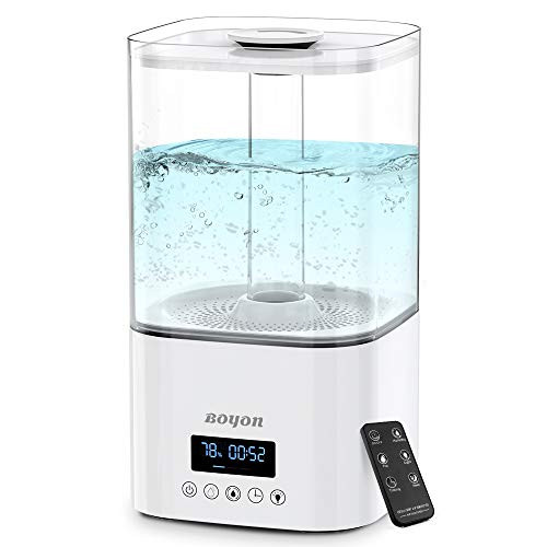 Boyon 5-5L Cool Mist Humidifier  Top Fill Humidifiers for Bedroom Home Baby  Ultrasonic Large Vaporizer with Nightlight Design  Quiet Operation  LED Display with Humidistat  Waterless Auto Shut-Off