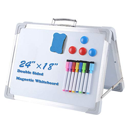 Zonchen Dry Erase White Board - Portable Magnetic Desktop Foldable Whiteboard Double Sided Whiteboard Easel for Classroom Home Office