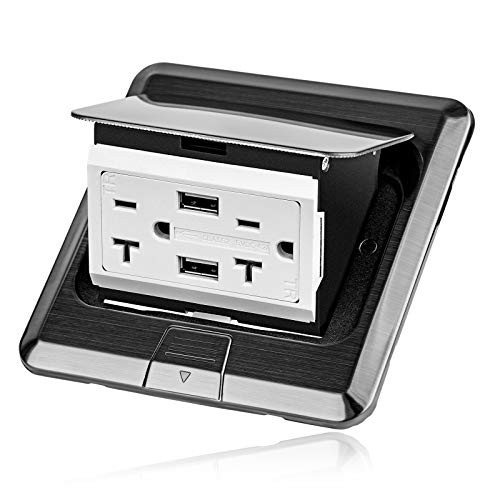 Vagueior Pop-Up Floor Box Kit  4-8A USB Outlet  20A Tamper-Resistant Receptacle Outlet  Corrosive Resistant Hardware  Black
