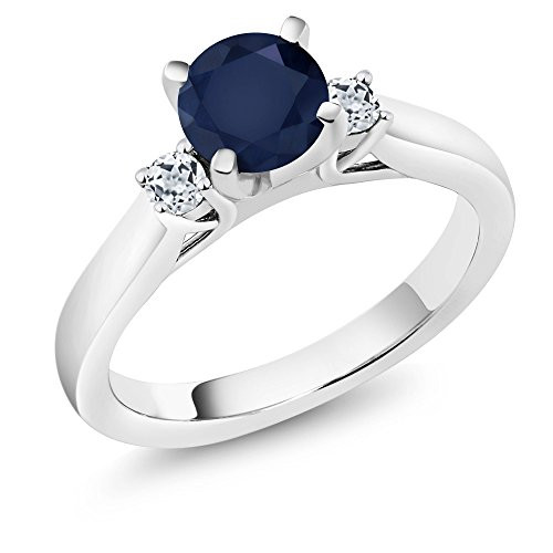 Gem Stone King 925 Sterling Silver Blue Sapphire and White Topaz 3-Stone Women Engagement Ring 1-28 Ct Round Size 6 Gem Stone King 925 Sterling Silver Blue Sapphire and White Topaz 3-Stone Women Engagement Ring 1-28 Ct Round Size 6