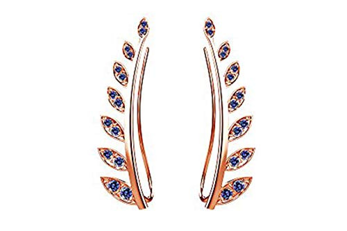 Simulated Alexandarite Ear Crawler Cuff Earrings 14k Rose Gold Over Sterling Silver Climber Studs Olive Leaf