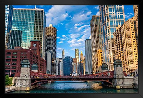 Chicago River Corridor Skyline Photo Art Print Black Wood Framed Poster 20x14 Chicago River Corridor Skyline Photo Art Print Black Wood Framed Poster 20x14