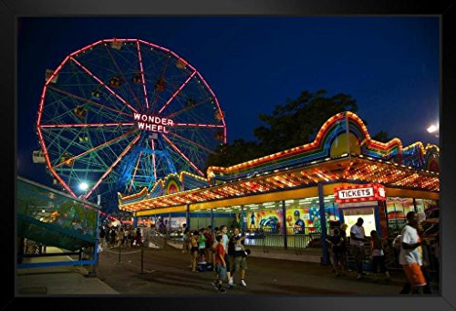 Coney Island Amusements Wonder Wheel at Dusk Photo Black Wood Framed Art Poster 20x14 Coney Island Amusements Wonder Wheel at Dusk Photo Black Wood Framed Art Poster 20x14