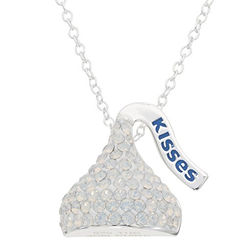 Hershey s Kisses Birthstone Women s Jewelry Sterling Silver October White Opal Swarovski Crystal Pendant Necklace  18