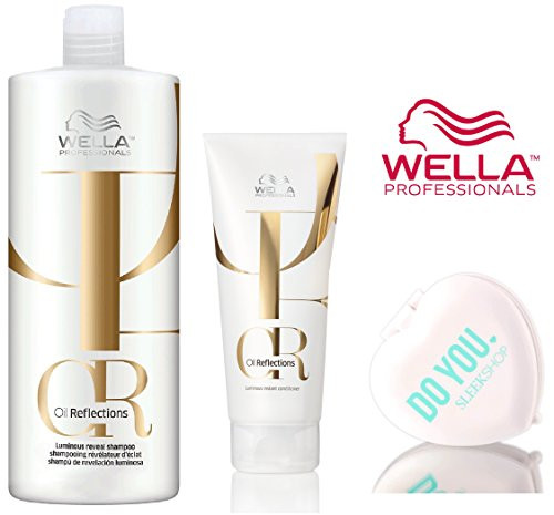 Wella OIL REFLECTIONS Luminous Reveal SHAMPOO   Instant CONDITIONER DUO Set with Sleek Compact Mirror 33-8 oz  6-7 oz Large DUO Kit