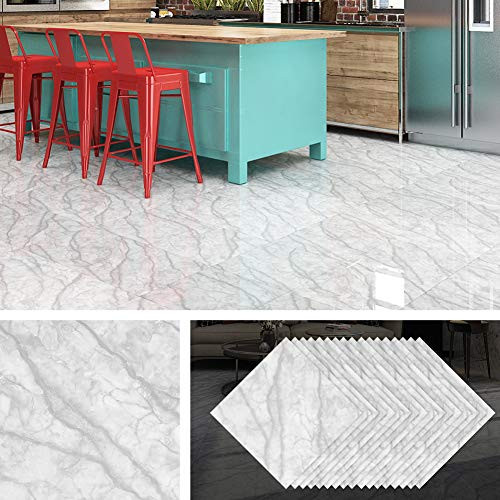 Livelynine Peel and Stick Floor Tile 12x12 Inch 32 Pack Grey Marble Vinyl Flooring Stick On Tile Backsplash for Kitchen Wall Waterproof Flooring Tile Stickers for Bedroom Laundry
