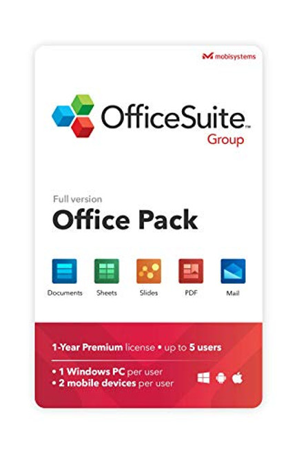 OfficeSuite Group Compatible with Microsoft® Office Word® Excel®   PowerPoint® and Adobe® PDF for PC Windows 10  8-1  8  7 - 1-year license  5 users