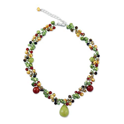 NOVICA Multi-Gem Carnelian Cultured Freshwater Pearl Silver Plated Beaded Necklace Sunshine River NOVICA Multi-Gem Carnelian Cultured Freshwater Pearl Silver Plated Beaded Necklace Sunshine River