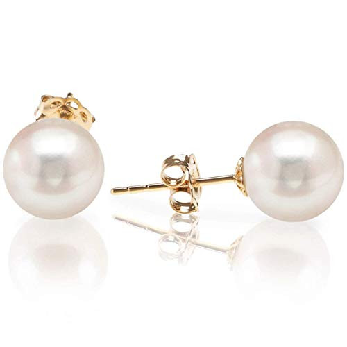 PAVOI 14K Yellow Gold AAA Handpicked Round Freshwater Cultured White Pearl Earring Pearl Earrings for Women - 8mm PAVOI 14K Yellow Gold AAA Handpicked Round Freshwater Cultured White Pearl Earring Pearl Earrings for Women - 8mm