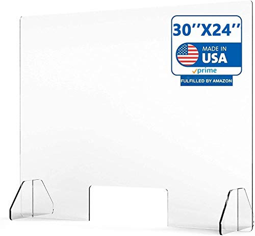 Sneeze Guard Portable Counter Shield with Transaction Window   Acrylic Plexiglass Countertop Display   Clear Desk Panel Barrier for Office Safety  Employees  Workers  Customers - 32x24